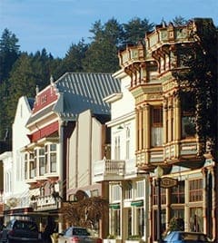 Ferndale Main Street lined with ornate Victorian buildings